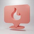 Pink Map pointer with fire flame icon isolated on pink background. Fire nearby. Minimalism concept. 3D render Royalty Free Stock Photo