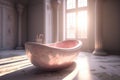 Pink marble bathtub in luxurious home