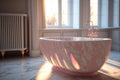 Pink marble bathtub in luxurious home