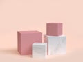Pink marble cube-box podium minimal cream background 3d render