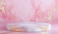 Pink marble podium with shadow of leaves and rose quartz texture background Royalty Free Stock Photo