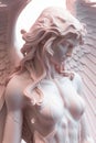 Pink marble statue of a winged angel. Generative AI