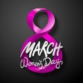 Pink March 8 greeting card. International Womans Day. vector. black background