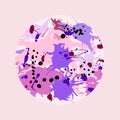 Pink maroon purple lilac ink splashes round frame template