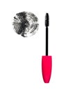 Pink mascara brush with black strokes isolated on white Royalty Free Stock Photo