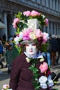 Pink mask with flowers, Venice, Italy, Europe