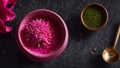 Pink matcha tea a beautiful cup, pitahaya fruit drink beverage sweet superfood