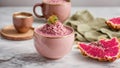 Pink matcha tea a beautiful cup, pitahaya trendy drink beverage sweet superfood