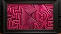 a pink maze in a black frame on a wooden floor