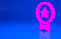 Pink Medal with star icon isolated on blue background. Winner achievement sign. Award medal. Minimalism concept. 3d