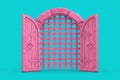 Pink Medieval Arch Stone Blocks Castle Gate with Metal Lattice in Duotone Style. 3d Rendering