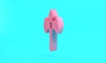 Pink Medieval axe icon isolated on turquoise blue background. Battle axe, executioner axe. Medieval weapon. Minimalism
