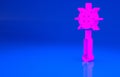 Pink Medieval chained mace ball icon isolated on blue background. Medieval weapon. Minimalism concept. 3d illustration