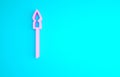 Pink Medieval spear icon isolated on blue background. Medieval weapon. Minimalism concept. 3d illustration 3D render