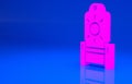 Pink Medieval throne icon isolated on blue background. Minimalism concept. 3d illustration. 3D render