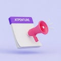 Pink Megaphone Emerging From a Stack of White Paper Sheets with Purple Header Labeled ATPENTURE Royalty Free Stock Photo