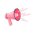 Pink megaphone with sound loud effect isolated on white background. Loudspeaker vector design illustration