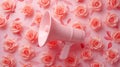 Pink Megaphone Surrounded by Roses - Amplify Your Message in a Delicate Setting