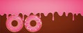 Pink melting sugar glaze and donut on chocolate background