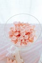 Pink meringues in glass jar. Gentle dessert Royalty Free Stock Photo