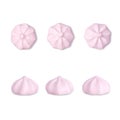 Pink meringues isolated on white background, flat and side