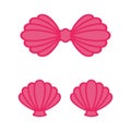 Pink mermaid bra. Mermaid top - t-shirt design. Scallop sea shell. Clam. Conch. Seashell - flat vector Royalty Free Stock Photo