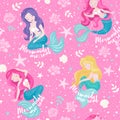 Pink mermaid pattern. Mermaid sisters set. For kids t-shirts, fashion artwork, children books, prints and fabrics or wallpapers. Royalty Free Stock Photo