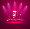 Pink Merry christmas and happy new year 2017 card.