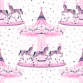 Pink merry-go-round seamless pattern.