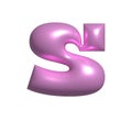 Pink metal shiny reflective letter S 3D illustration