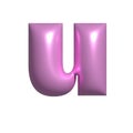 Pink metal shiny reflective letter U 3D illustration