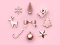 Pink metallic glossy-rose gold abstract bow ribbon christmas ball star tree gift box snow reindeer candy christmas holiday new yea