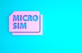 Pink Micro Sim Card icon isolated on blue background. Mobile and wireless communication technologies. Network chip