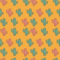 Pink and mint green Cactuses seamless pattern