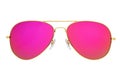 Pink mirror aviator sunglasses isolated on white background Royalty Free Stock Photo