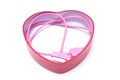 Pink Mobile phone cabler in heart box isolated Royalty Free Stock Photo
