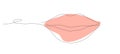 Pink, modern lips are one line. continuous pattern, feminine makeup element. an object isolated on a white background, in a