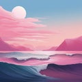 Pink Modernism Seascape Abstract Illustration