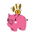 Pink Money Box or Piggy Bank as Container for Coin Storage Vector Illustration