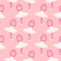 Pink monkey ballerina dance seamless vector pattern.