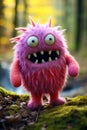 Pink monster with big eyes and mouthy grin. Generative AI