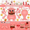 Pink Monster emoji cartoon creation kit. Diy collection. Create your own character