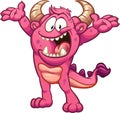 Happy excited pink cartoon monster