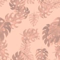 Pink Monstera Design. Coral Seamless Decor. Fuchsia Tropical Background. Pattern Leaves. Watercolor Design. Floral Painting. Summe