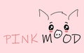 Pink mood with cute pig clipart. Mood of holiday and relaxation with face of anime pig creative relaxation.