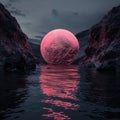 a pink moon over water