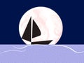 Pink moon with sailing boat vector Royalty Free Stock Photo