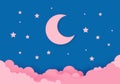 Pink moon and stars in midnight .paper art style Royalty Free Stock Photo