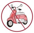 Pink moped and road sign Royalty Free Stock Photo