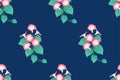 Pink Morning Glory Seamless on Indigo Blue Background. Vector Illustration